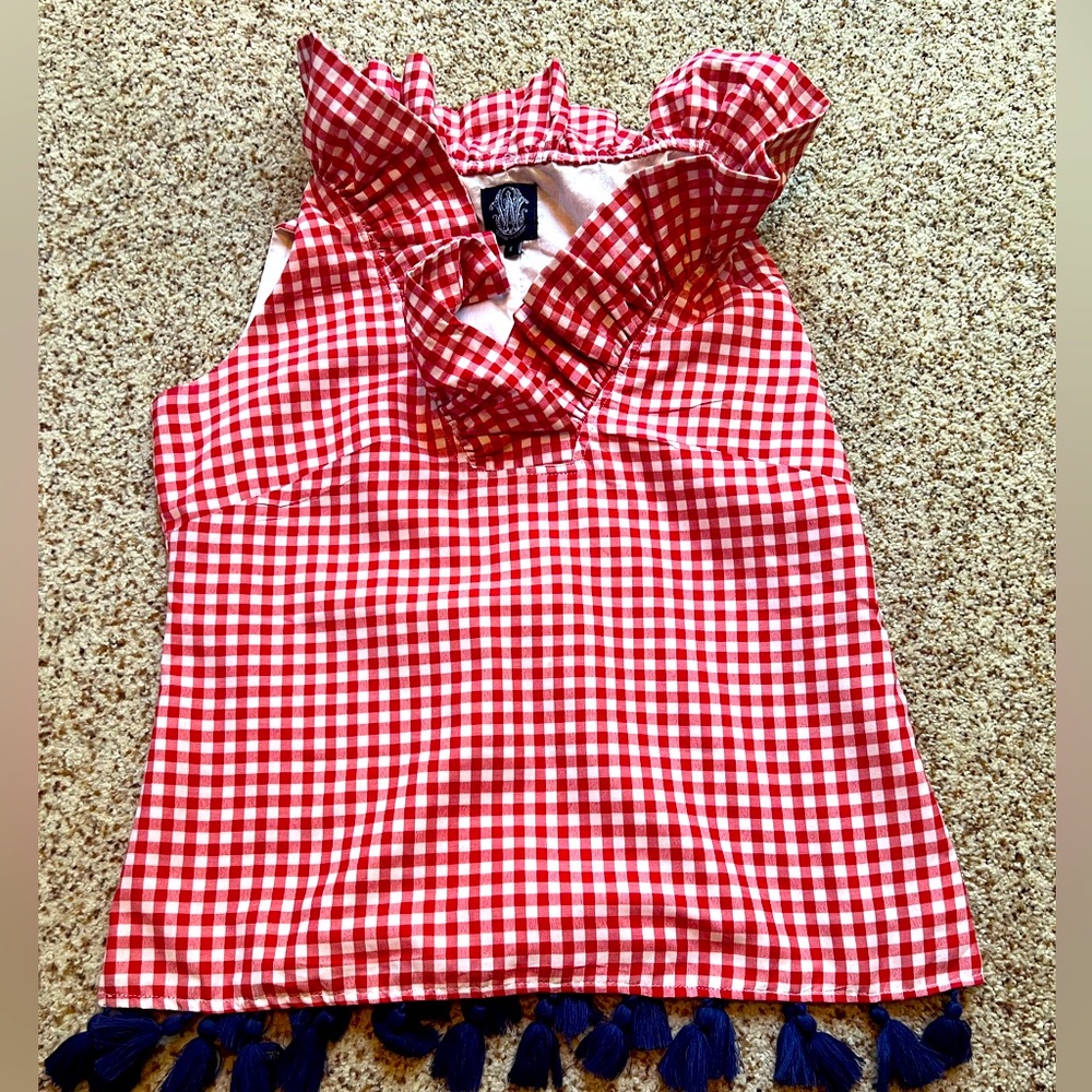 Elizabeth Wilson Designs red white and blue gingham top small